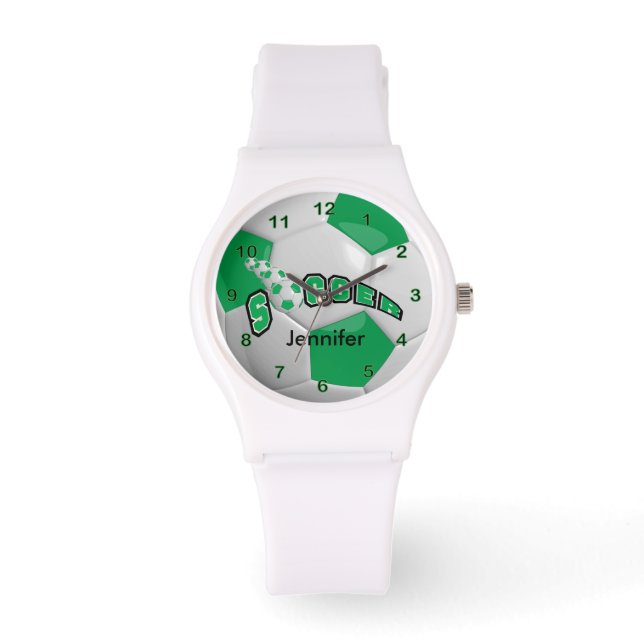 Gepersonaliseerd groen Voetbal Horloge (Voorkant)