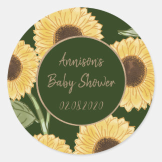 Gepersonaliseerd groen zonnebloempatroon Baby show Ronde Sticker