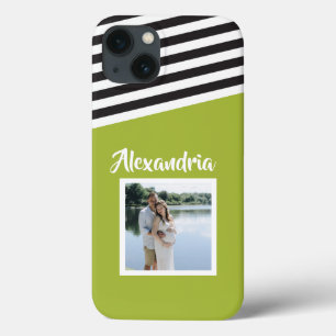 Gepersonaliseerd groen zwart bandpatroon Case-Mate iPhone case