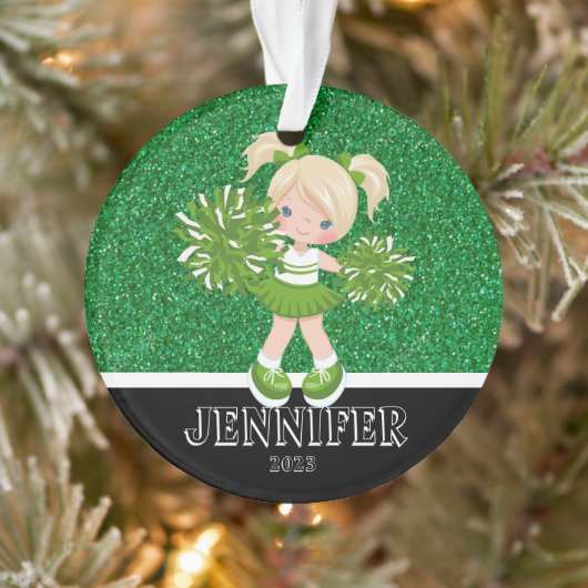 Gepersonaliseerd groen & zwart Cheerleading Orname Ornament (Boom)