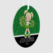 Gepersonaliseerd groen & zwart Cheerleading Orname Ornament (voorkant)