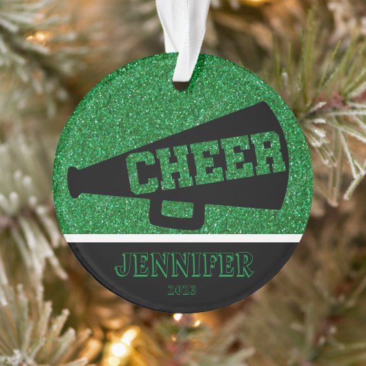 Gepersonaliseerd groen & zwart Cheerleading Orname Ornament (Boom)