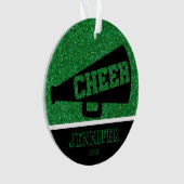 Gepersonaliseerd groen & zwart Cheerleading Orname Ornament (voorkant)