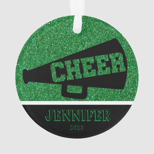 Gepersonaliseerd groen & zwart Cheerleading Orname Ornament (achterkant)