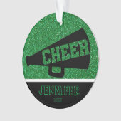 Gepersonaliseerd groen & zwart Cheerleading Orname Ornament (voorkant)