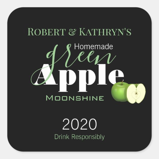 Gepersonaliseerd "groene appel" alcohol/voedseleti vierkante sticker (Voorkant)