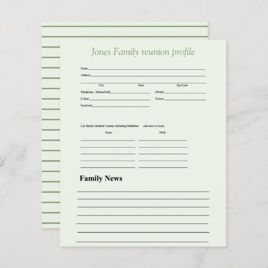 Gepersonaliseerd groenerthema gezinsprofiel (Voorkant / Achterkant)