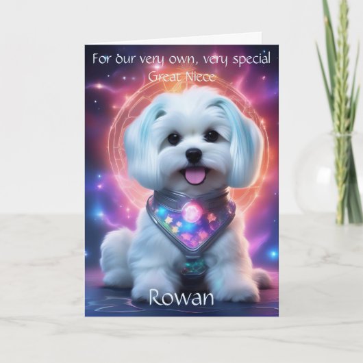 Gepersonaliseerd Groot Nichtje met Dog Verjaardags Aankondiging (Voorkant)