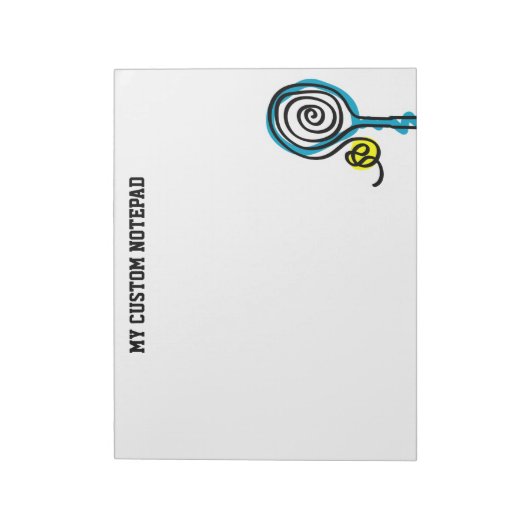 Gepersonaliseerd groot tennisracquet en bal notitieblok (Linkerzijde)