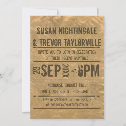 Gepersonaliseerd- Grunge Playbill Receptie Alleen Kaart (Voorkant)