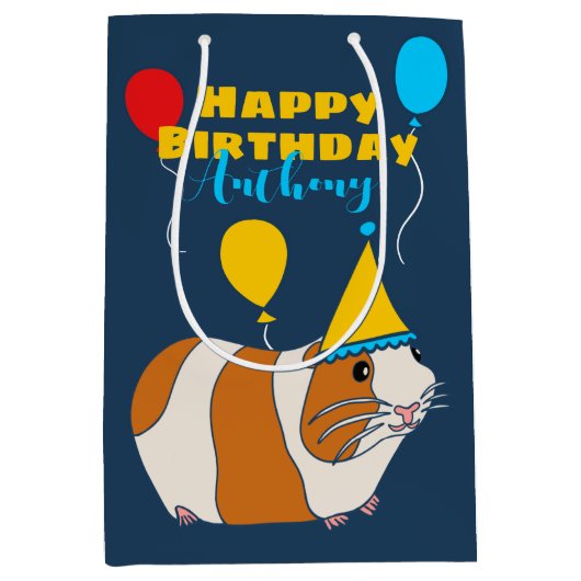 Gepersonaliseerd Guinee Varkens Birthday Medium Cadeauzakje (Voorkant)