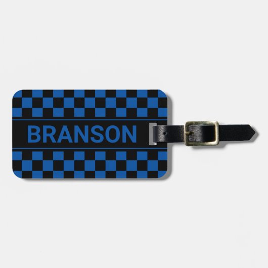 Gepersonaliseerd H Bar Blue Gecontroleerd Bagagelabel (Voorkant horizontaal)