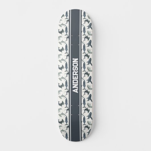 Gepersonaliseerd haaien skateboard | Waterverf haa (Voorkant)