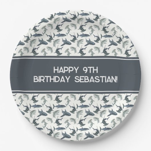 Gepersonaliseerd haaienpapier Bord | Waterverf haa (Voorkant)