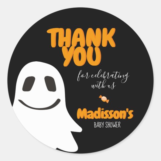 Gepersonaliseerd Halloween Baby shower Ronde Sticker (Voorkant)