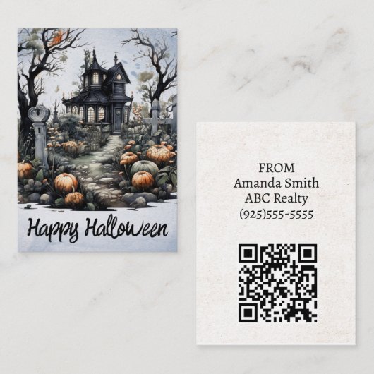 Gepersonaliseerd Halloween Haunted House Notitiekaartje (Voorkant / Achterkant)