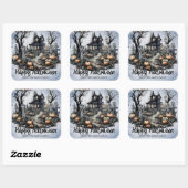 Gepersonaliseerd Halloween Haunted House Vierkante Sticker (Vel)