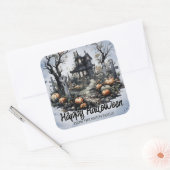 Gepersonaliseerd Halloween Haunted House Vierkante Sticker (Envelop)