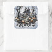 Gepersonaliseerd Halloween Haunted House Vierkante Sticker (Tas)