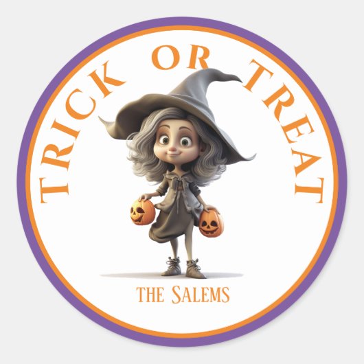 Gepersonaliseerd, Halloween Trick or treat heks Ronde Sticker (Voorkant)