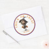 Gepersonaliseerd, Halloween Trick or treat heks Ronde Sticker (Envelop)