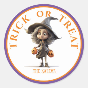 Gepersonaliseerd, Halloween Trick or treat heks Ronde Sticker