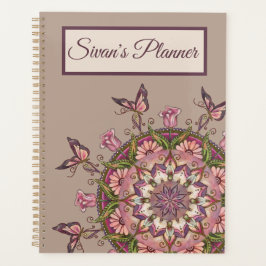 Gepersonaliseerd Hand getrokken bloemenmandala pla Planner