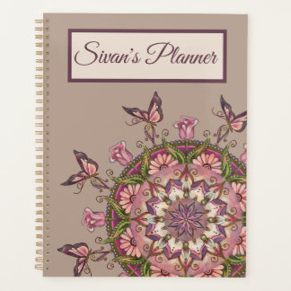 Gepersonaliseerd Hand getrokken bloemenmandala pla Planner