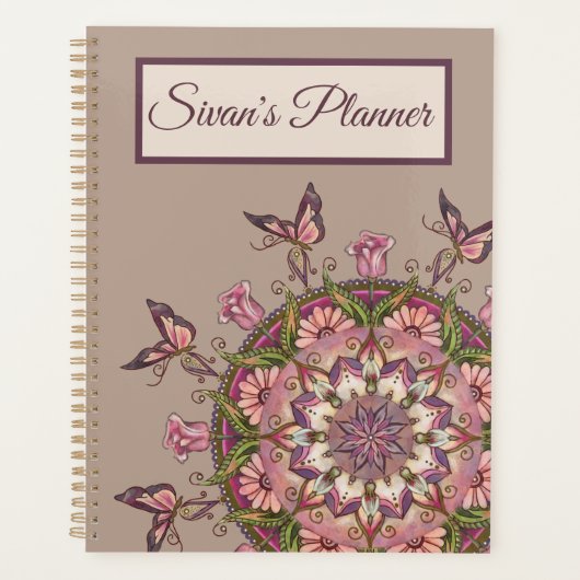 Gepersonaliseerd Hand getrokken bloemenmandala pla Planner (Voorkant)