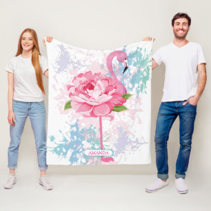 Gepersonaliseerd handgeschilderd roze flamingo fleece deken