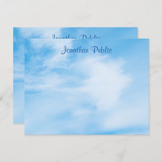 Gepersonaliseerd handschrift Script naam Blue Sky Notitiekaartje (Voorkant / Achterkant)