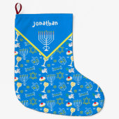 Gepersonaliseerd Hanukkah Pattern Grote Kerstsok (Voorkant)