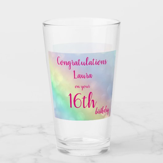 gepersonaliseerd Happy 16th Birthday Glas (Voorkant)