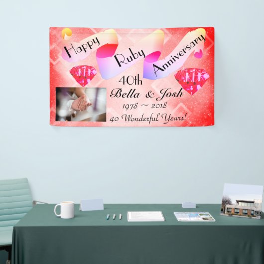 Gepersonaliseerd Happy 40th Wedding Jubileum Spandoek (Beurs)