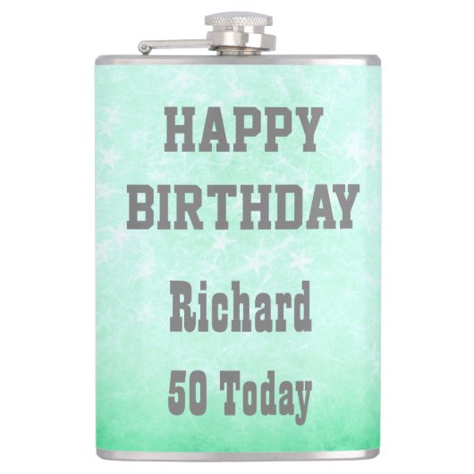 Gepersonaliseerd Happy 50th Birthday-ontwerp Heupfles (Voorkant)