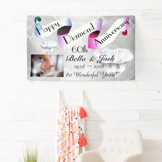 Gepersonaliseerd Happy 60th Wedding Jubileum Spandoek (Insitu)