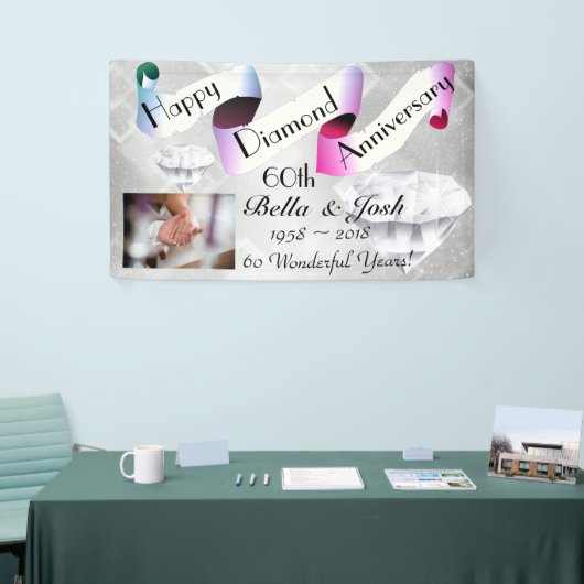Gepersonaliseerd Happy 60th Wedding Jubileum Spandoek (Beurs)