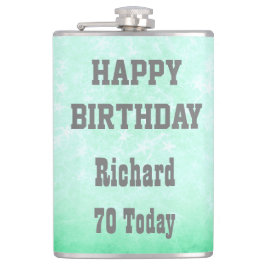 Gepersonaliseerd Happy 70th Birthday-ontwerp Heupfles