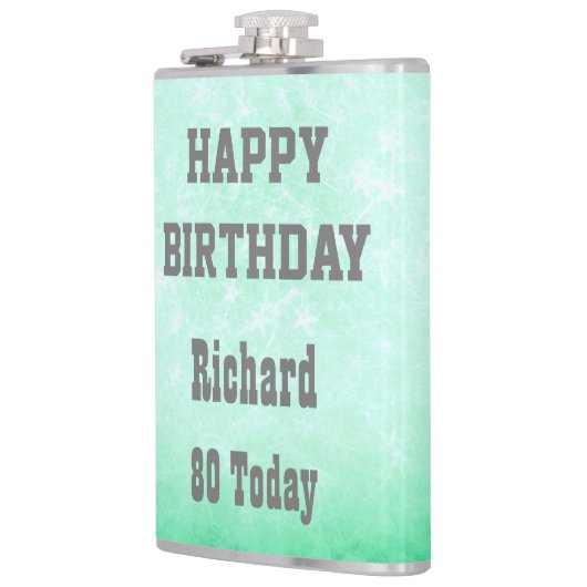 Gepersonaliseerd Happy 80th Birthday-ontwerp Heupfles (Links)