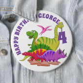 Gepersonaliseerd Happy Birthday Badge - Dinosaur's Ronde Button 6,0 Cm (In situ)