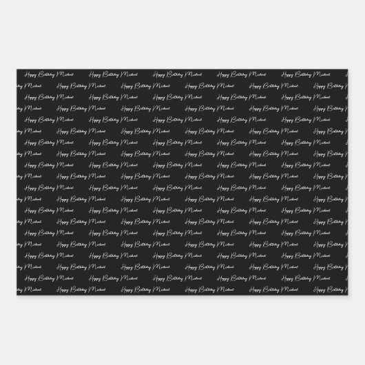 Gepersonaliseerd Happy Birthday Blue, Black en Whi Inpakpapier Vel (Voorkant 3)