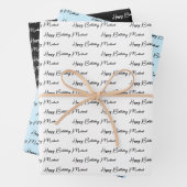 Gepersonaliseerd Happy Birthday Blue, Black en Whi Inpakpapier Vel (In situ)