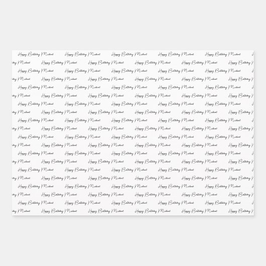 Gepersonaliseerd Happy Birthday Blue, Black en Whi Inpakpapier Vel (Voorkant)