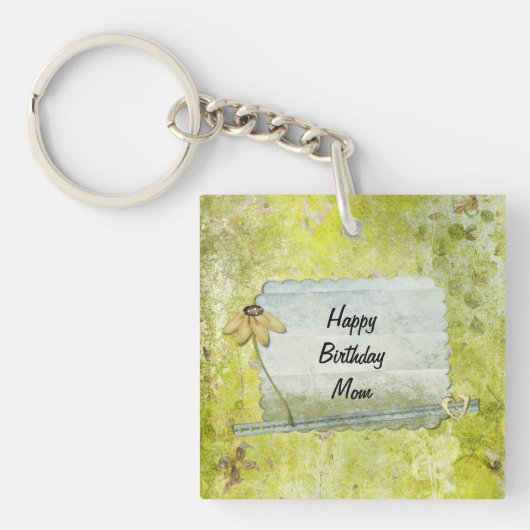 Gepersonaliseerd Happy Birthday Mam Flower Heart Sleutelhanger (voorkant)