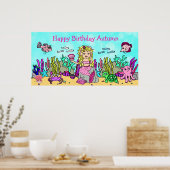 Gepersonaliseerd Happy Birthday Mermaid Poster (Keuken)