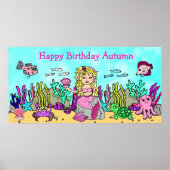 Gepersonaliseerd Happy Birthday Mermaid Poster (Voorkant)