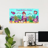 Gepersonaliseerd Happy Birthday Mermaid Poster (Thuiskantoor)