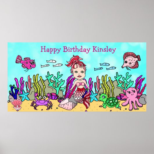 Gepersonaliseerd Happy Birthday Mermaid Poster (Voorkant)