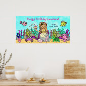 Gepersonaliseerd Happy Birthday Mermaid Poster (Keuken)