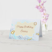 Gepersonaliseerd Happy Birthday Ocean Theme Folie Wenskaart (Orchidee)